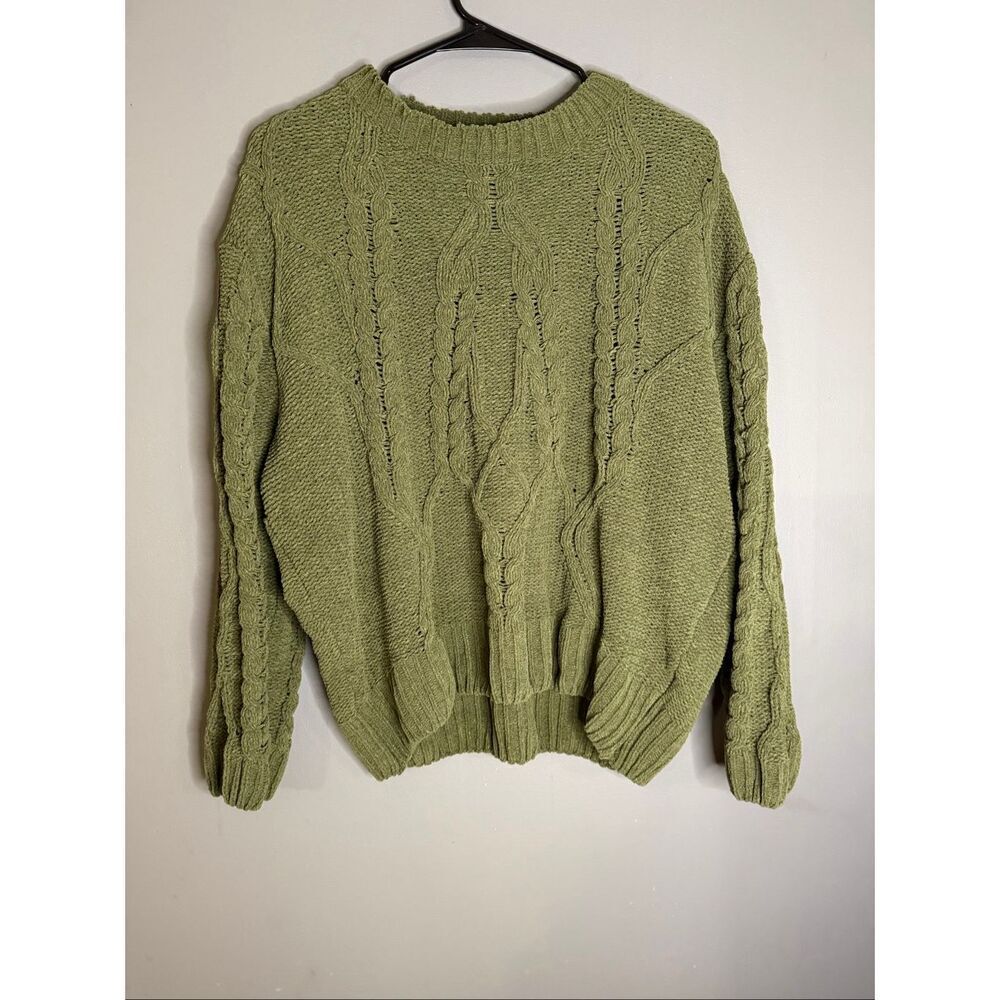 Time and Tru Women's Mixed Stitch Crewneck Green Sweater Size Small